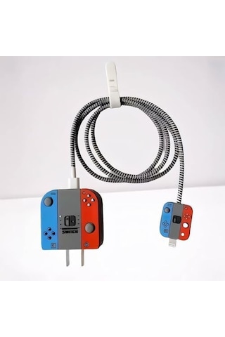 18w-20w Şarj Adaptörü İle Uyumlu Nintendo Switch Tasarımlı Şarj Başlığı Ve Şarj Kablo Koruyucu Set Renkli