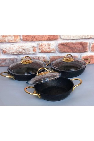 Özkent K-531 Döküm Granit Sahan Seti 6 Parça Siyah