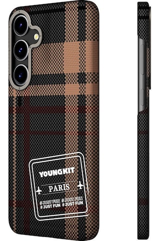 Galaxy S24 Plus Uyumlu Kılıf Ekose Desenli Youngkit Gezhi Serisi Kapak Kırmızı