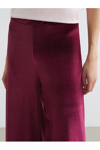 Lcwaıkıkı Basic Bordo Beli Lastikli Geniş Paça Kadın Kadife Pantolon