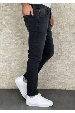 Erkek Siyah Taşlamalı Slim Fit Jean Pantolon (492166754)