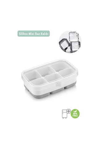 Mini Buz Kalıbı Silikon Buzluk 6 Bölmeli Kare Desenli Buz Küpü Yeşil Bpa Free Yeşil