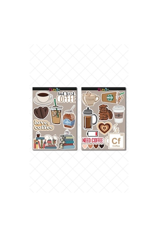 Kahve Temalı Sticker Etiket Seti - Coffee Sticker - Laptop Notebook Telefon Diğer