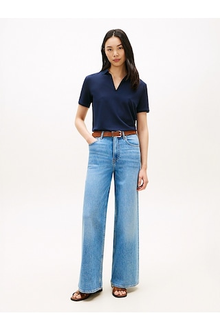 Tommy Hilfiger Lyocell Pıque Open-nk Ss Polo Kadın Mavi Polo - Ww0ww48720