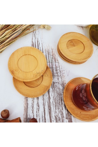 Ahşap Çay Tabağı 6 Lı Set Bardak Fincan Kupa Altlığı Yuvarlak Ahşap
