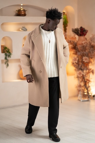 İtalyan Geniş Yaka Oversize Bol Kesim Salaş Uzun Kaban Devetüyü