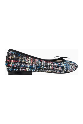 Repetto Cendrillon Ballet Flats, Siyah Tweed, Glitter Dokulu, Fiyonk Detaylı Sofistike, Fransız Zarafeti Babet