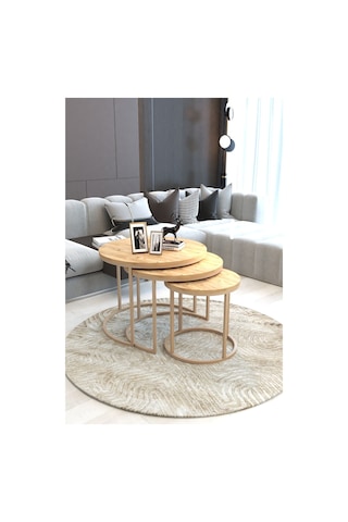 Faymend Giant Lüks 3'lü Orta Sehpa Modern Cappuccino Atlantik Çam Cappuccino