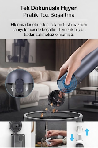Şarjlı El Süpürgesi Kablosuz 20000pa Güçlü Emiş, Dijital Ekran, Type C 120w