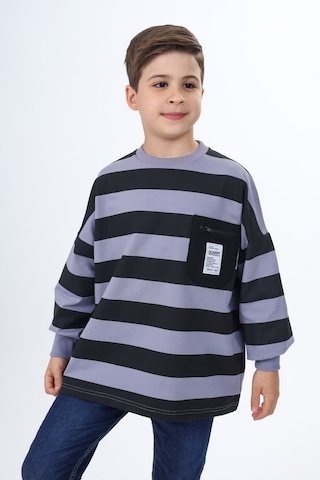 Toontoy Erkek Çocuk Çizgili Sweatshirt Koyu Gri
