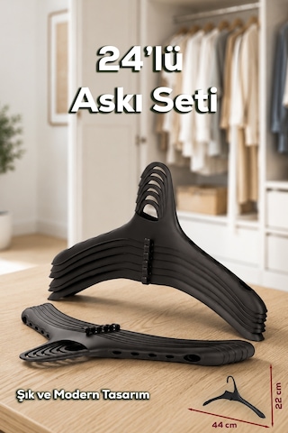 Porsima Harmoni 24 Adet Dolap Içi Düzenleyici Organizer İç İçe Geçen Askı Tişört Gömlek Elbise Askısı Siyah