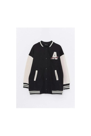 LC Waikiki Lcw Modest Siyah Bomber Yaka Nakışlı Kadın Kolej Ceket