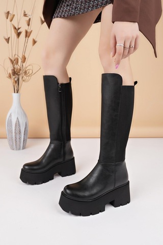 Nesilshoes Nesil Shoes Carel 607 Siyah Strech Platform Kadın Çizme