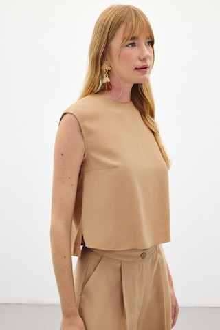 Sateen Kolsuz Salaş Bluz - Camel-136434 CAMEL