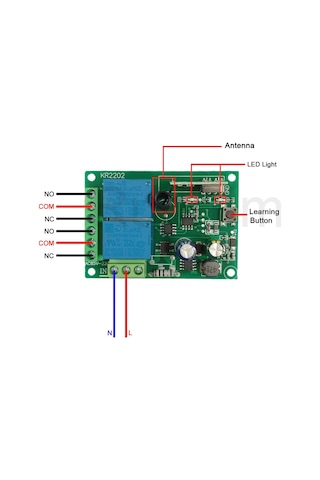 2 Kanallı, 220 Volt 433 Mhz. Uzaktan Kumandalı Modül. 1 Kumanda
