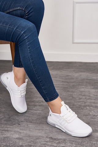 Günlük Unisex Sneaker Nefes Alabilen Triko Bağcıklı Hafif Yürüyüş Esnek Spor Ayakkabı 249 053 Beyaz
