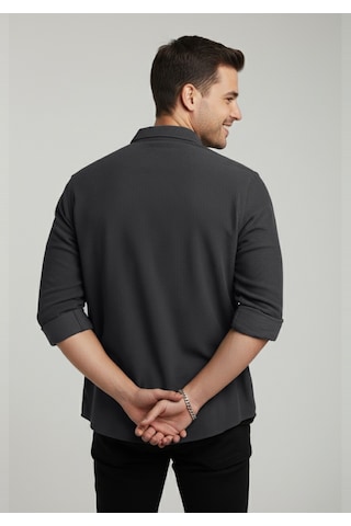 Deepsea Erkek Füme Kadife Fitilli Rahat Kesim Gömlek Yumuşak Dokulu Likralı Kadife Gömlek 2600758 Füme