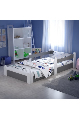 Tuliplifeyapımarket Tuliplife Montessori Karyola Beyaz-Antrasit Çocuk Yatağı -315 Antrasit - Beyaz
