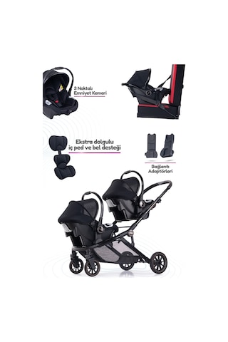 Prego İbiza Pro Çift Yönlü İkiz Bebek Arabası Uv Tenteli -yağmurluk-ayak Örtüsü- 2 Adet Puset Dahil - Tam Set Yeni Seri
