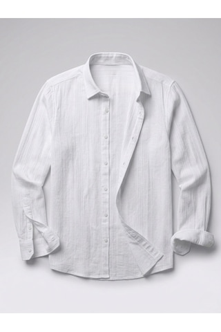 Hazego Erkek Armürlü Yarım Oversize Keten Gömlek Beyaz