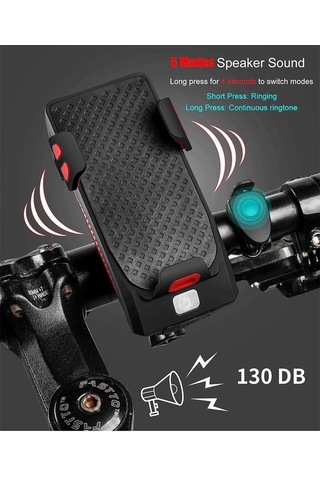 Xbyc-6139 Bisiklet 400 Lümen Ön Far Zil Telefon Tutucu Mavi Gri - Siyah