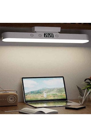 Monozone Şarj Edilebilir Manyetik Led Okuma Lambası Usb Dokunmatik Saat Göstergeli Masa Lambası Mutfak Beyaz Gün Işığı Sarı