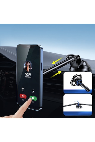 Araç İçi Manyetik Telefon Tutucu Vantuzlu Dashboard Cam Montajlı Teleskopik Ayarlanabilir Telefon Standı