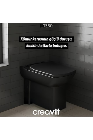 Creavit Lara Kanallı Kömür Karası Duvara Sıfır Klozet Takımı Lr360, Creavit Lara Duroplast Yavaş Kapak Mat Siyah