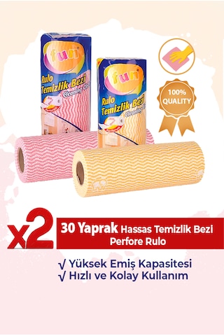 Fun Hassas Temizlik Bezi Perfore 30 Yapraklı Rulo - Sarı Ve Kırmızı 2'li Paket Sarı - Kırmızı