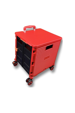 4 Tekerlekli, 55 Litre Kırmızı Katlanır Alışveriş Arabası