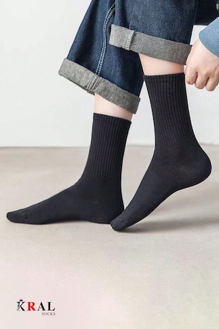 Kral Socks Unisex Siyah 12 Çift Pamuklu Tenis Spor Uzun Soket Boy Çorap Siyah
