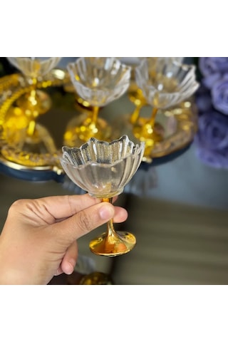 6'lı Gold Ayaklı Lotus Çiçeği Kahve Yanı Cam Lokumluk-gold Ayaklı Lotus Lokumluk Altın - Şeffaf