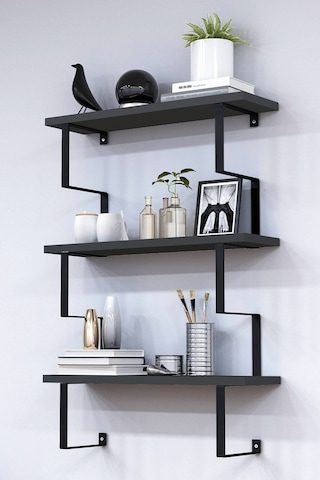 Metal Ayaklı Duvar Rafı, 3 Katlı Duvar Rafı, Kitaplık, Saksılık, Banyo, Mutfak, Salon, 60 70 15 Cm Antrasit