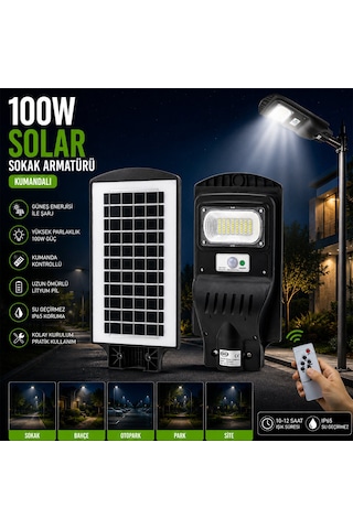 100w - 6500k Solar - Güneş Enerjili Sokak Lambası - Armatür Sensörlü Bahçe-balkon-sokak Ars-348964 5250