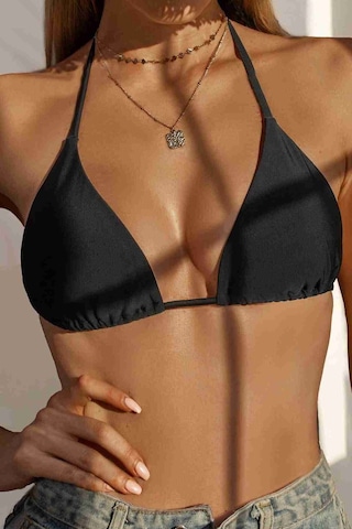 Angelsin Siyah Boyundan Bağlamalı Üçgen Bikini Üstü Siyah 001