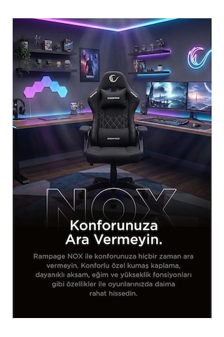 Rampage Kl-r43 Nox Ergonomik Tasarıma Sahip Terletmez Kumaş Siyah/gri Oyuncu Koltuğu