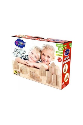 Playwood Doğal Ahşap Eğitici Bloklar 60 Parça Ony-404