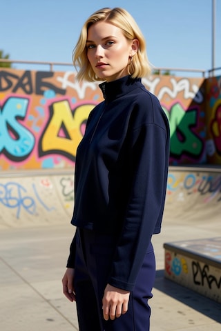 Benerly Kadın Fermuarlı Yaka Düşük Kol Selanik Örme Sweatshirt Fonksiyone Lacivert