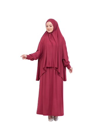 Modish Group İki Parça Namaz Elbisesi Uzun Pamuklu Tesettür Giyim Abaya & Başörtüsü Set Kırmızı