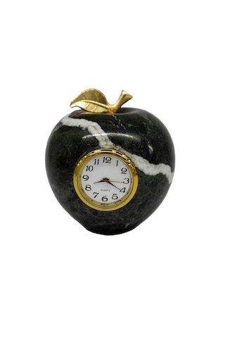 Elma Fiğürlü Masa Saati - Oniks Doğal Taş Damarlı Akik