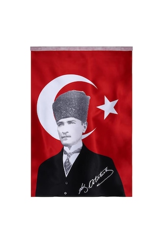 Lona Sanat Türk Bayrağı Kalpaklı Atatürk Posterli Saten Türk Bayrağı K.atatürk İmzalı Türk Bayrağı 70x100 Diğer