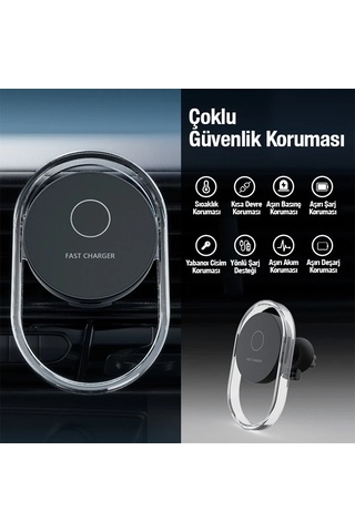 Ally 15w Klima Araç Havalandırma Bölmesi Manyetik Şeffaf Kablosuz Araç Şarj Telefon Tutucu- 5775 Siyah