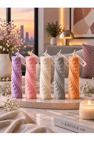 Mumelia Kalp Desenli Baton - Doğal Soya Blok Dekoratif Mum - Mor
