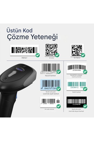 Kablosuz Barkod Okuyucu 1d 2d Qr Kod Standlı Uzun Menzili Hafızalı Tüm Zeminler İçin Uygun