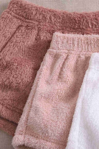 Merry See Tek Renk 1 Takım Kolsuz Askılı Peluş Polar Alt Üst Şortlu Pijama Takımı Pembe Açık 001