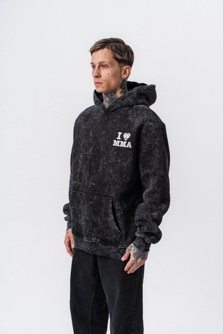 Respire Erkek Mma Baskılı Kapüşonlu Oversize Hoodie Siyah