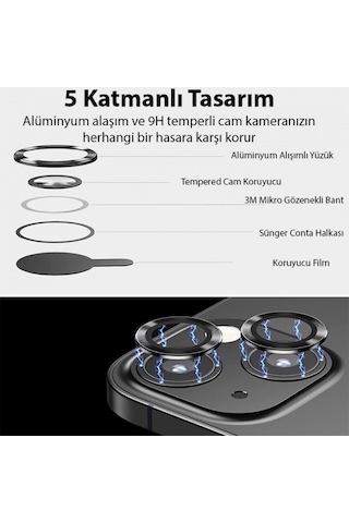 More TR ALLY iPhone 14-14 Plus 3D Metal Çerçeveli Kamera Lens Koruyucu - siyah