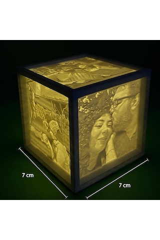 Sihirli Anılar 4 Fotoğraflı Lithophane Beyaz Dekoratif Gece Lambası 7x7 Cm