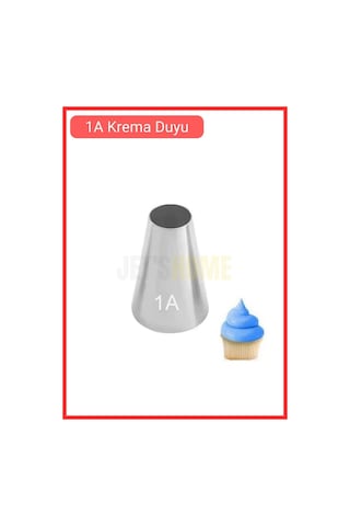 1a Yuvarlak Desen Krema Duyu Büyük Boy Pasta Duyu Paslanmaz Çelik Krema Torbası Ucu 2.5x1.4x3.7 Cm Metalik Gri