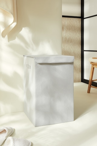 Ocean Home Textile Gri Balıksırtı Çamaşır Kutusu 36 x 36 x 56 cm